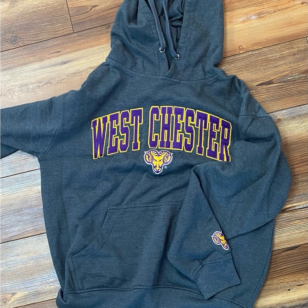 Varsity Dark Gray Hoodie with Purple and Gold Accents